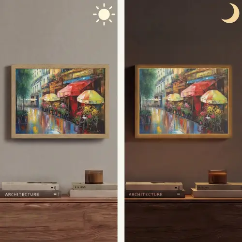 Straat - Olieverf - Kleurrijk - Stad Light Box met batterij (Wandlamp) middel -sfeer3