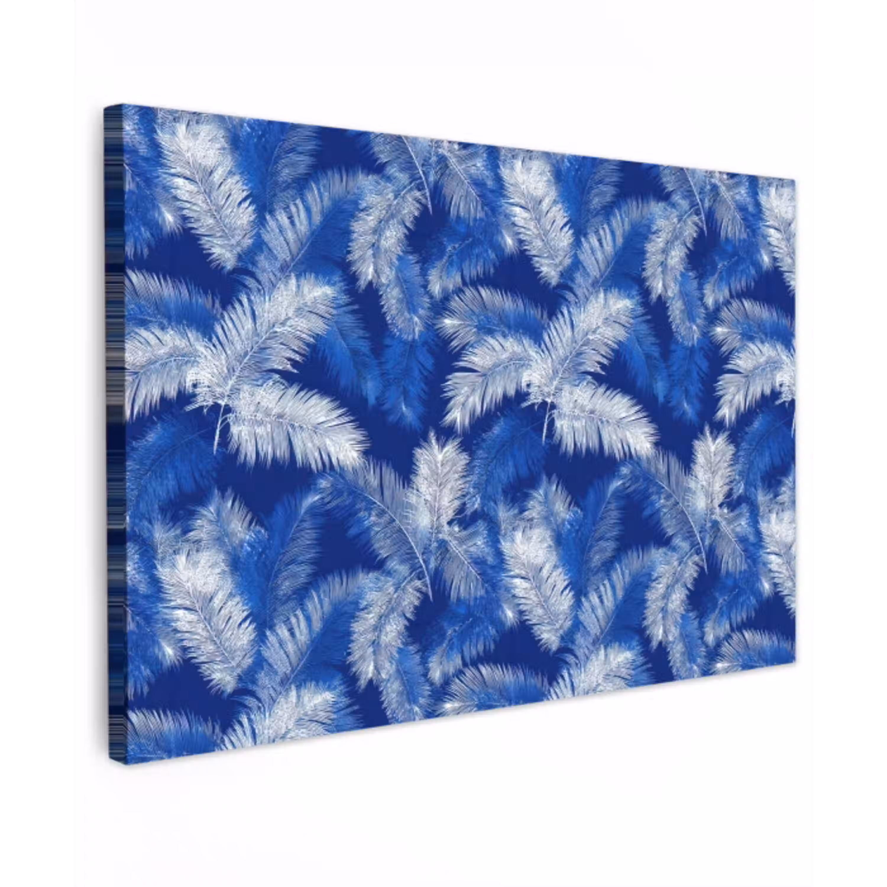 Palmblad - Patroon - Blauw Tuinposter op houten frame 2 cm dik klein 845 -3d