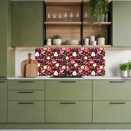 Donker - Bladeren - Fruit - Patroon keuken achterwand 2 middel 871 -sfeer3