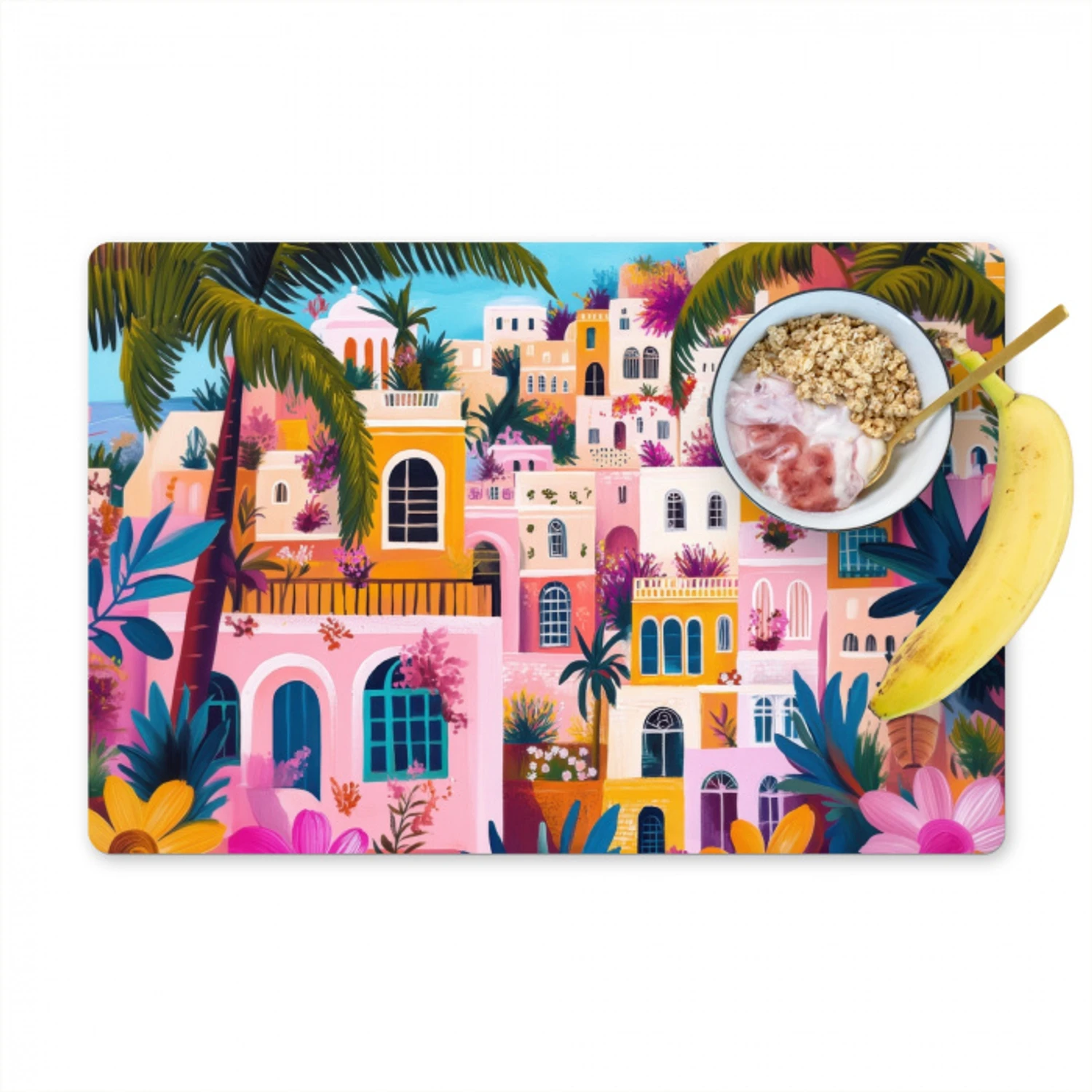 Kleurrijk - Roze - Oranje - Geel - Bloemen Placemat vinyl groot -zzzproduct_Kitchenyeah-website