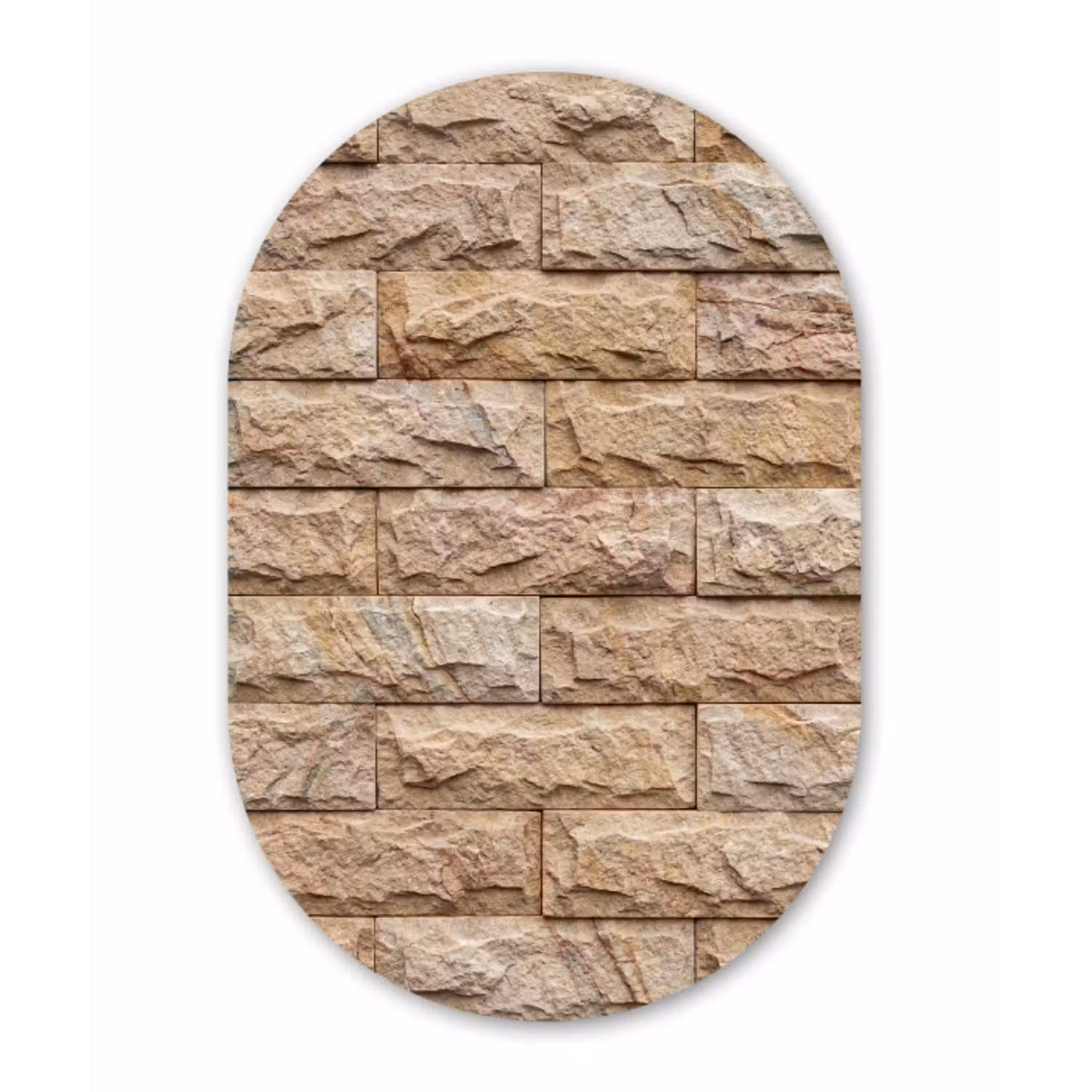 Muur - Steen - Ruw - Textuur - Beige Wandcirkel Ovaal Aluminium middel -3d