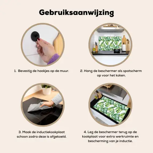 Bladeren - Monstera - Jungle - Tropical Inductie beschemer met haakjes klein -ky-gebruik-nl