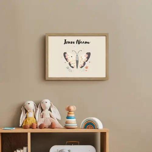 Vlinder - Vleugels - Bloemen - Beige Light Box met batterij (Wandlamp kind) middel -sfeer2_kind