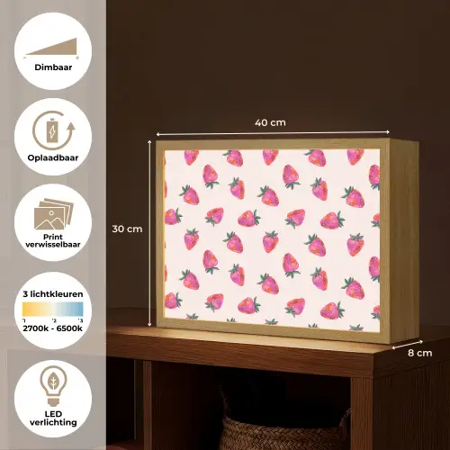 Aardbeien - Rood - Roze - Patroon Light Box met batterij (Wandlamp) middel 907 -USP_websiteoverzichtNL