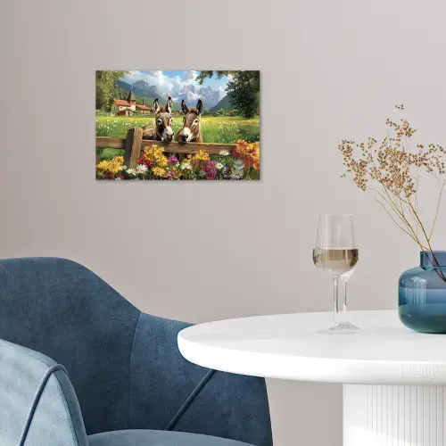 Ezels - Bloemen - Zomers poster papier klein -sfeer3