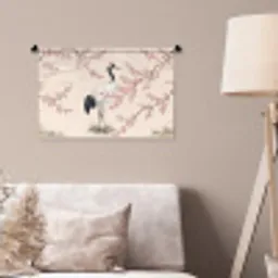 Aziatisch - Kraanvogel - Beige Wandkleed katoen klein -sfeer4