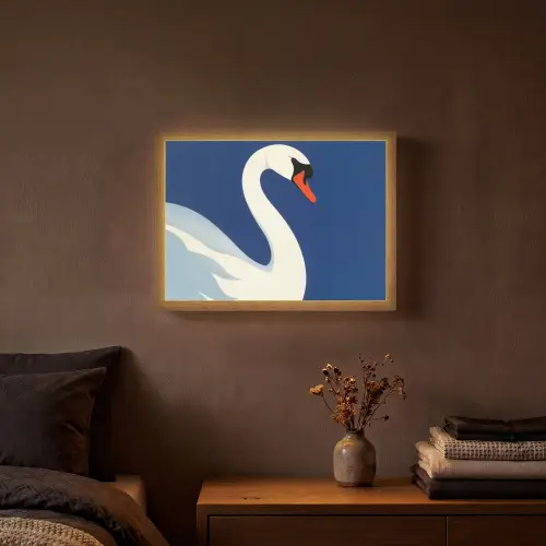Zwaan - Wit - Snavel - Illustratie Light Box met batterij (Wandlamp) middel -sfeer4