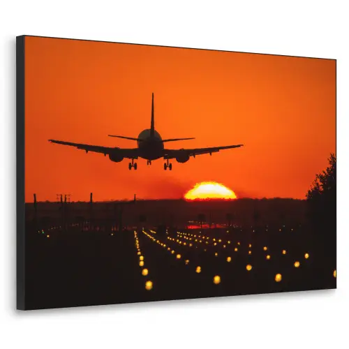 Zonsondergang - Vliegtuig - Oranje - Zon Textielframe zwart klein -3d