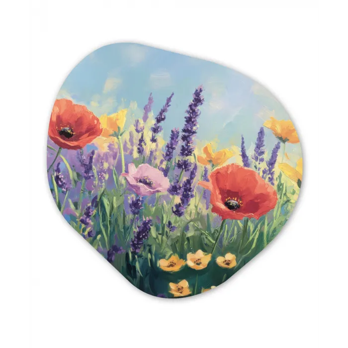 Weide - Bloemen - Kleurrijk Wandcirkel Organisch Aluminium middel -3d