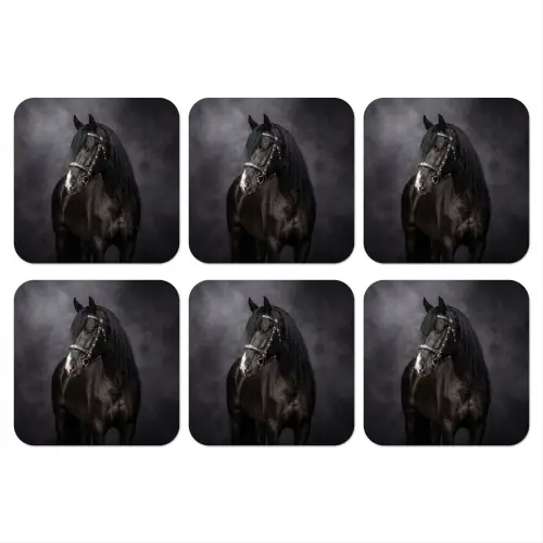 Portret - Paard - Zwart onderzetter kurk middel -3d