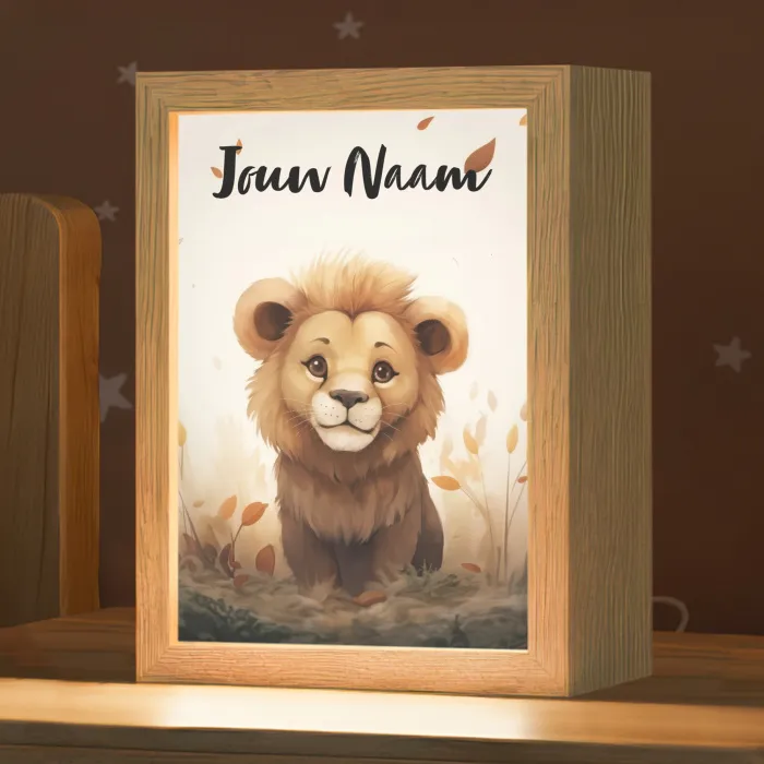 Leeuw - Dieren - Kinderen - Bruin - Meisje Light Box met kabel (Kinderlampje) klein -zzz_3d_website