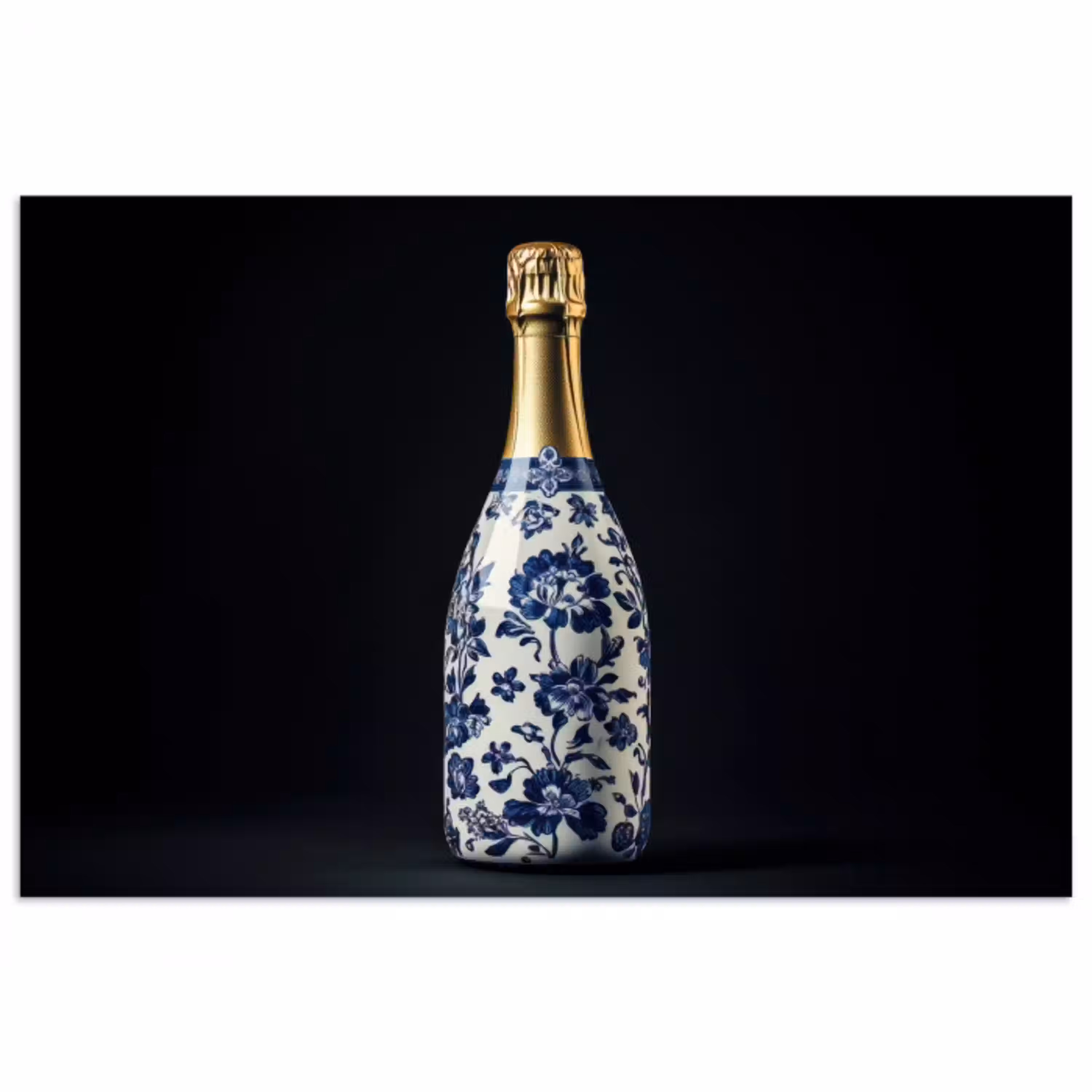 Champagne - Bloemen - Goud - Chique poster papier klein -3d