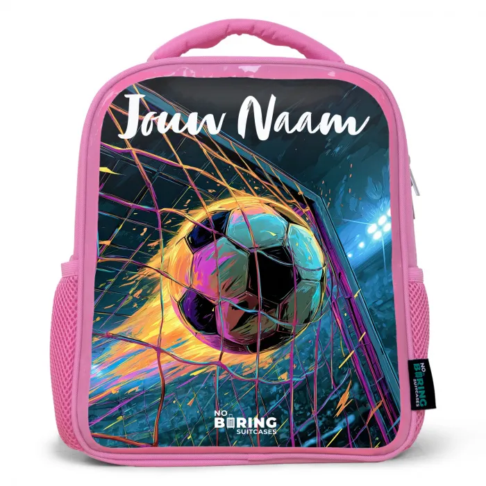 Neon - Net - Voetbal - Kleurrijk Kinderrugzak - Roze middel -3d