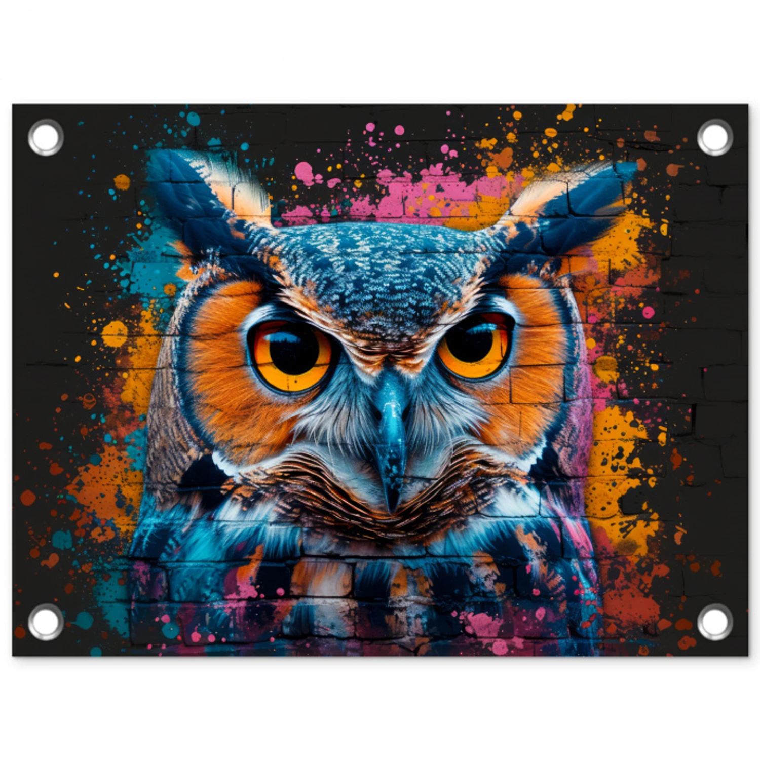 Uil met Intense Blik tuinposter los doek klein -3d