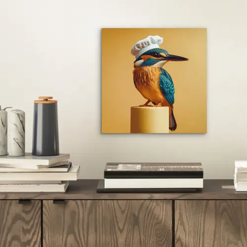 Ijsvogel - Pilaar - Koksmuts - Vogel aluminium wit klein -sfeer1