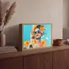 Bloemen - Vrouw - Zonnebril - Blauw Light Box met batterij (Wandlamp) middel -sfeer2