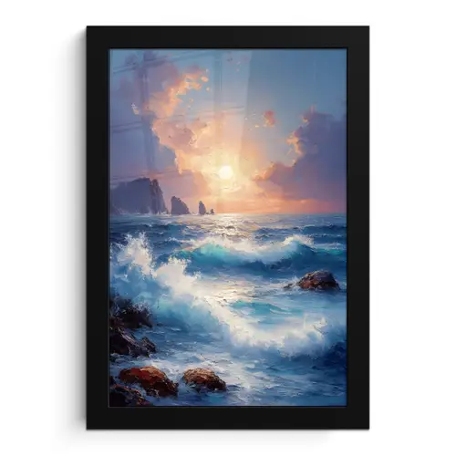 Golven - Zee - Kleurrijk - Rotsen fotolijst zwart zonder passe partout klein -3d