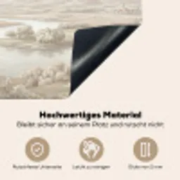 Rivierlandschap - Bergen - Natuur - Vintage - Beige Inductie beschemer met haakjes klein -ky-onderkant-de