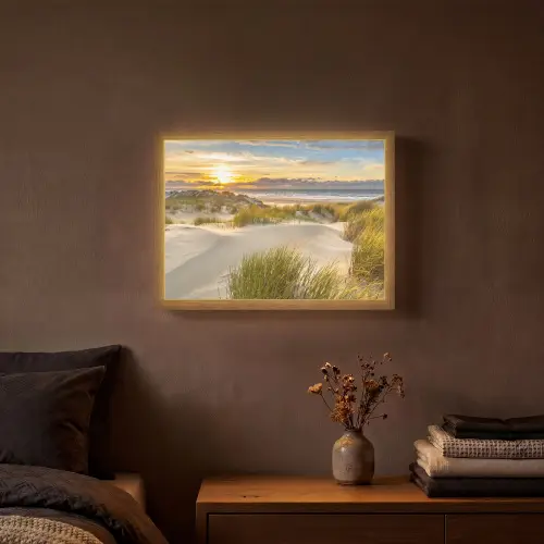Zonsondergang - Duinen - Strand - Landschap Light Box met batterij (Wandlamp) middel -sfeer4