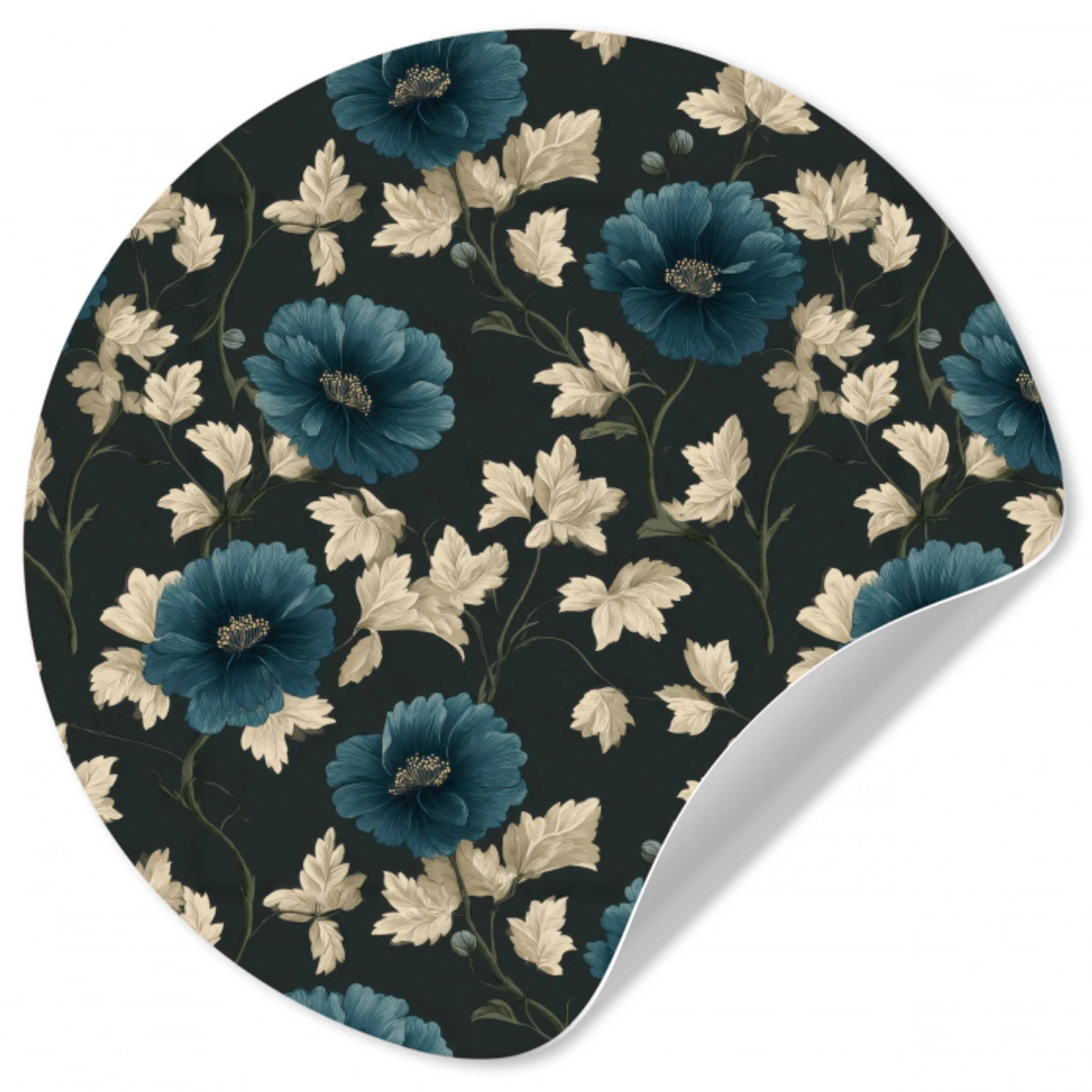 Botanisch - Bloemen - Blauw Wandcirkel behangsticker klein 186 -3d