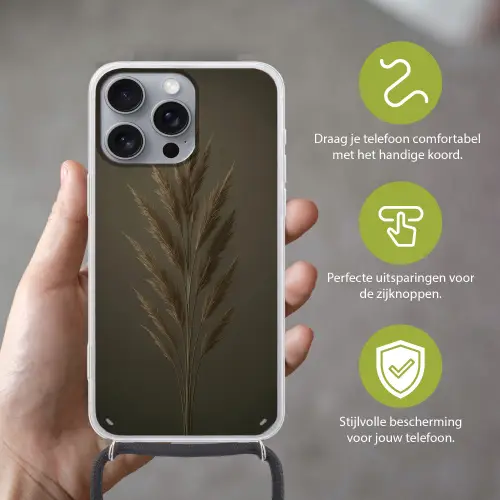 Tak - Pluimgras - Donkerbruin Hoesje iPhone 16 Pro Max met koord klein -sfeer2_NL