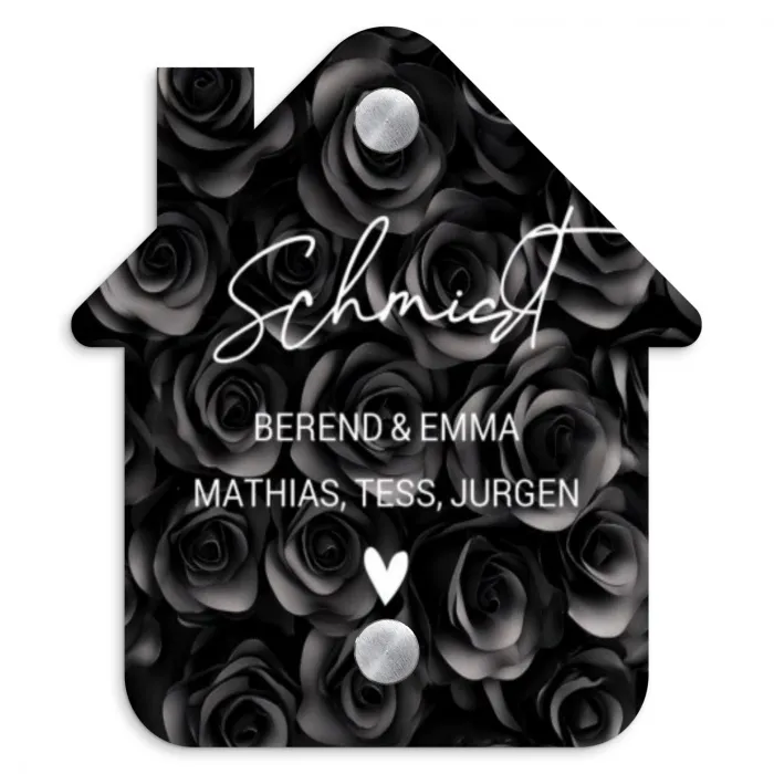 Zwarte rozen - Sierlijk Naambord Huisje klein -3d