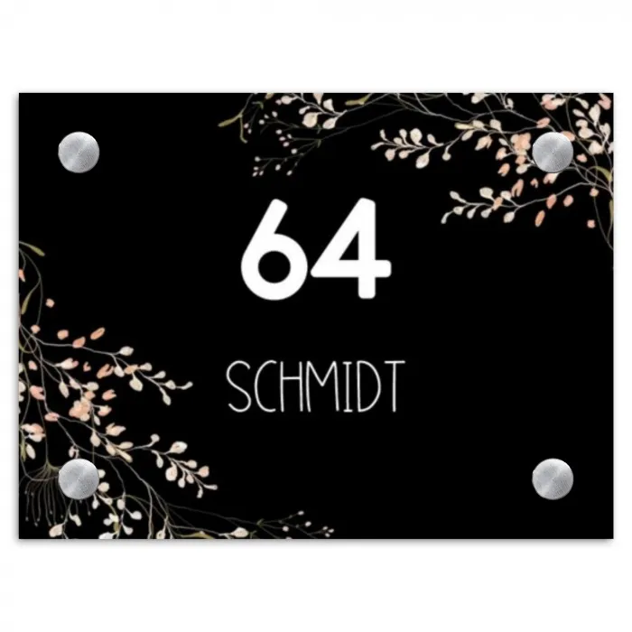 Botanisch - Zwart - Modern Naambord Rechthoek middel -3d