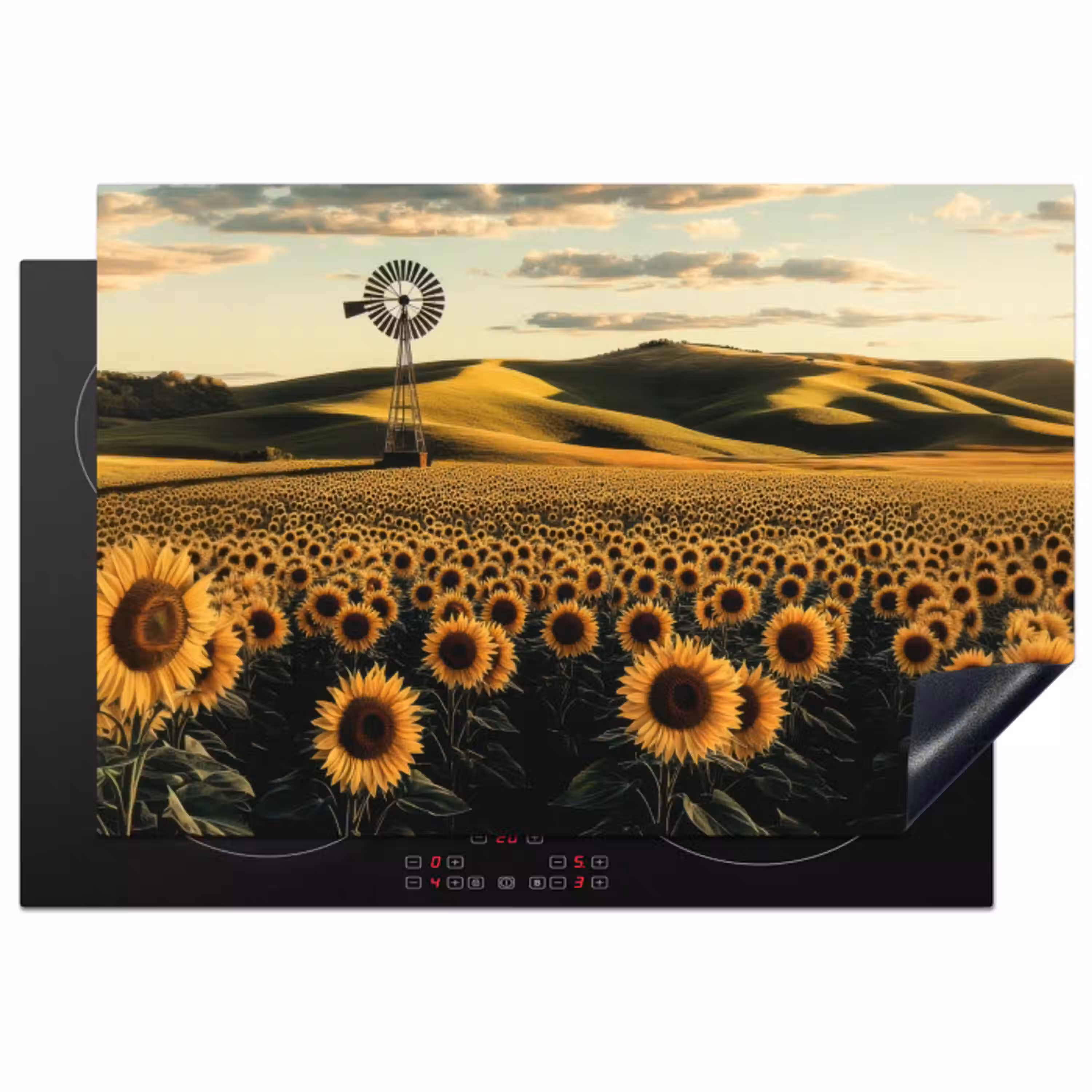 Zonnebloem - Veld - Windmolen Inductie beschermer vinyl 3mm klein -3d