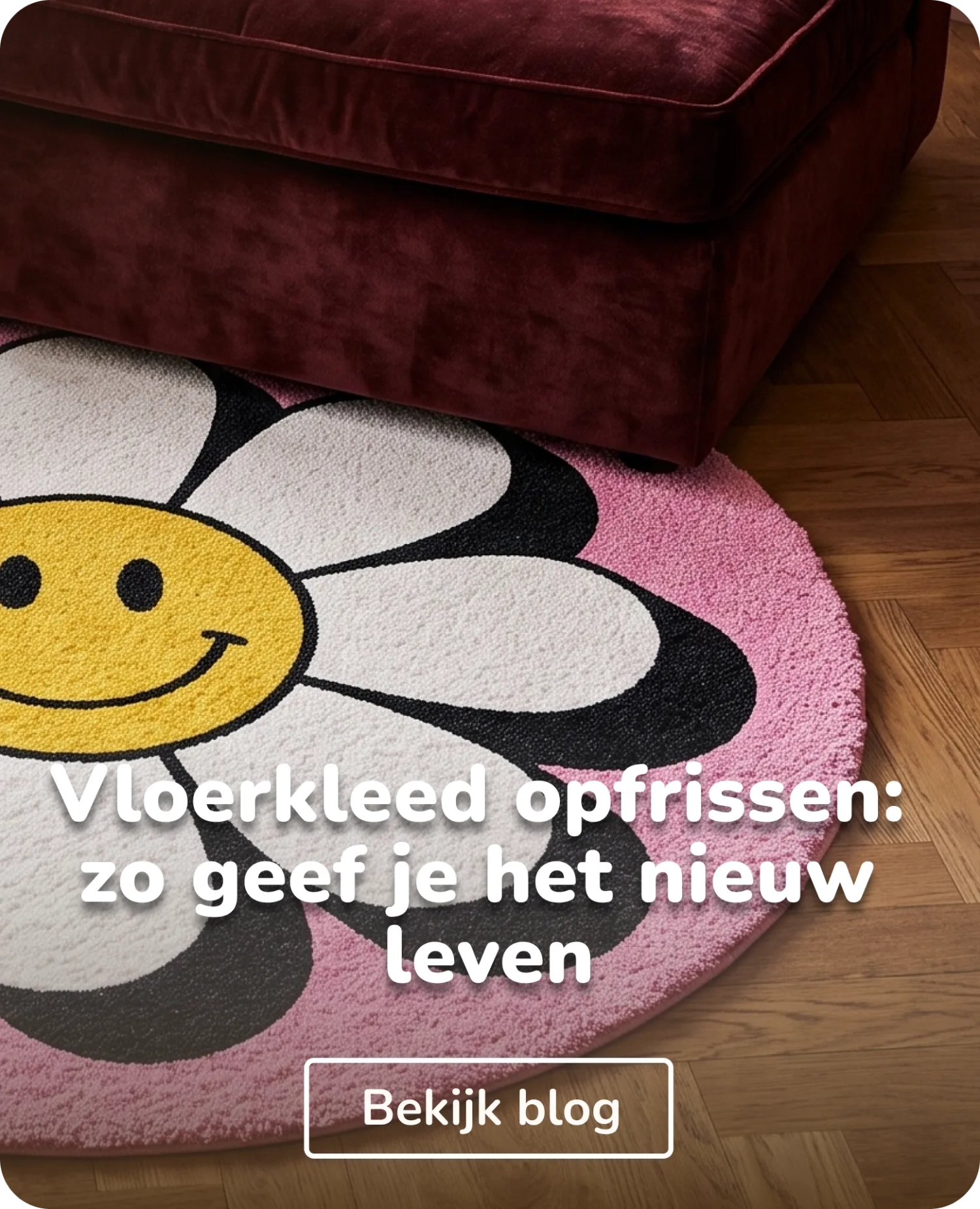 smiley vloerkleed onder stoel