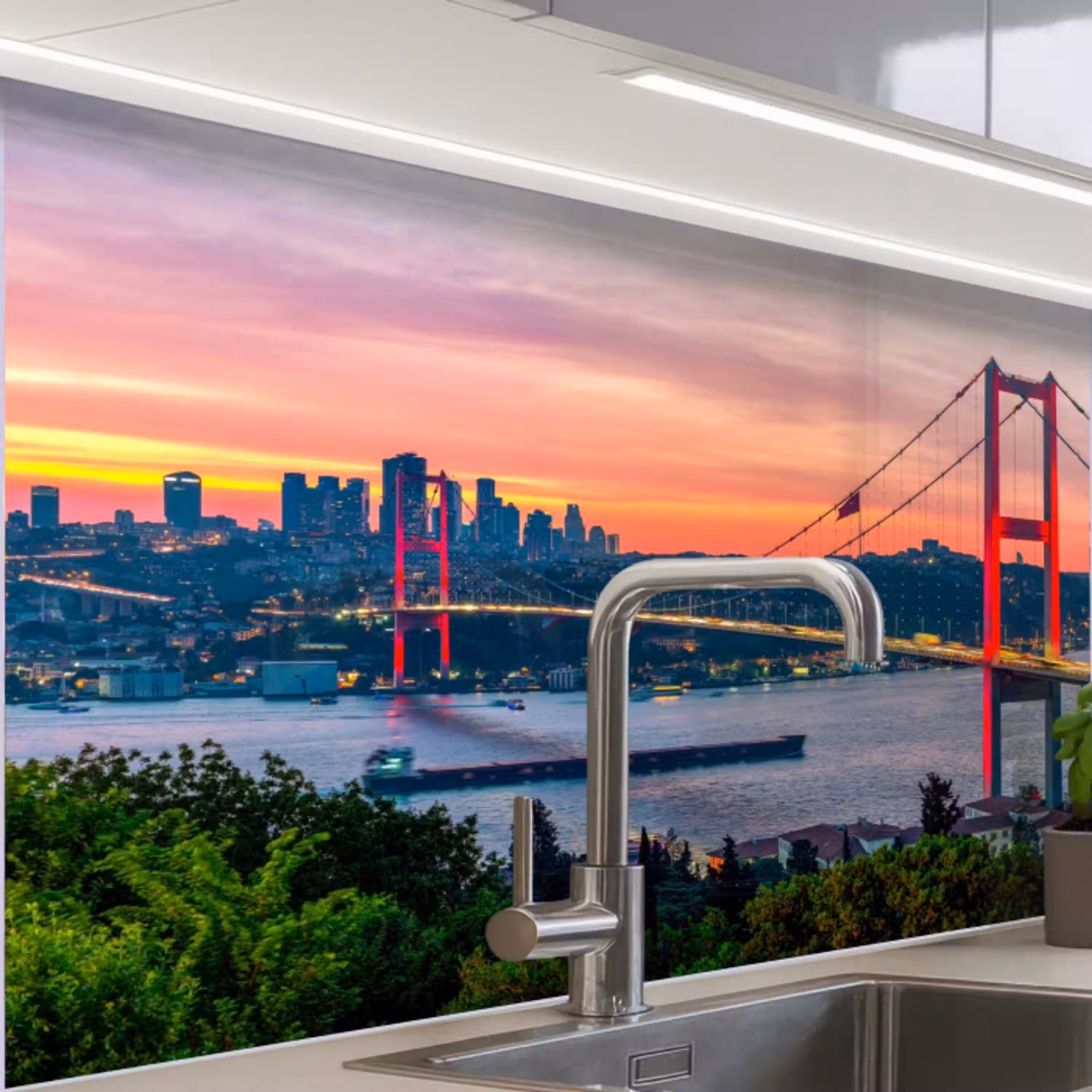 Brug - Rood - Skyline - Water keuken achterwand 2 middel -zzzz3d_schuin