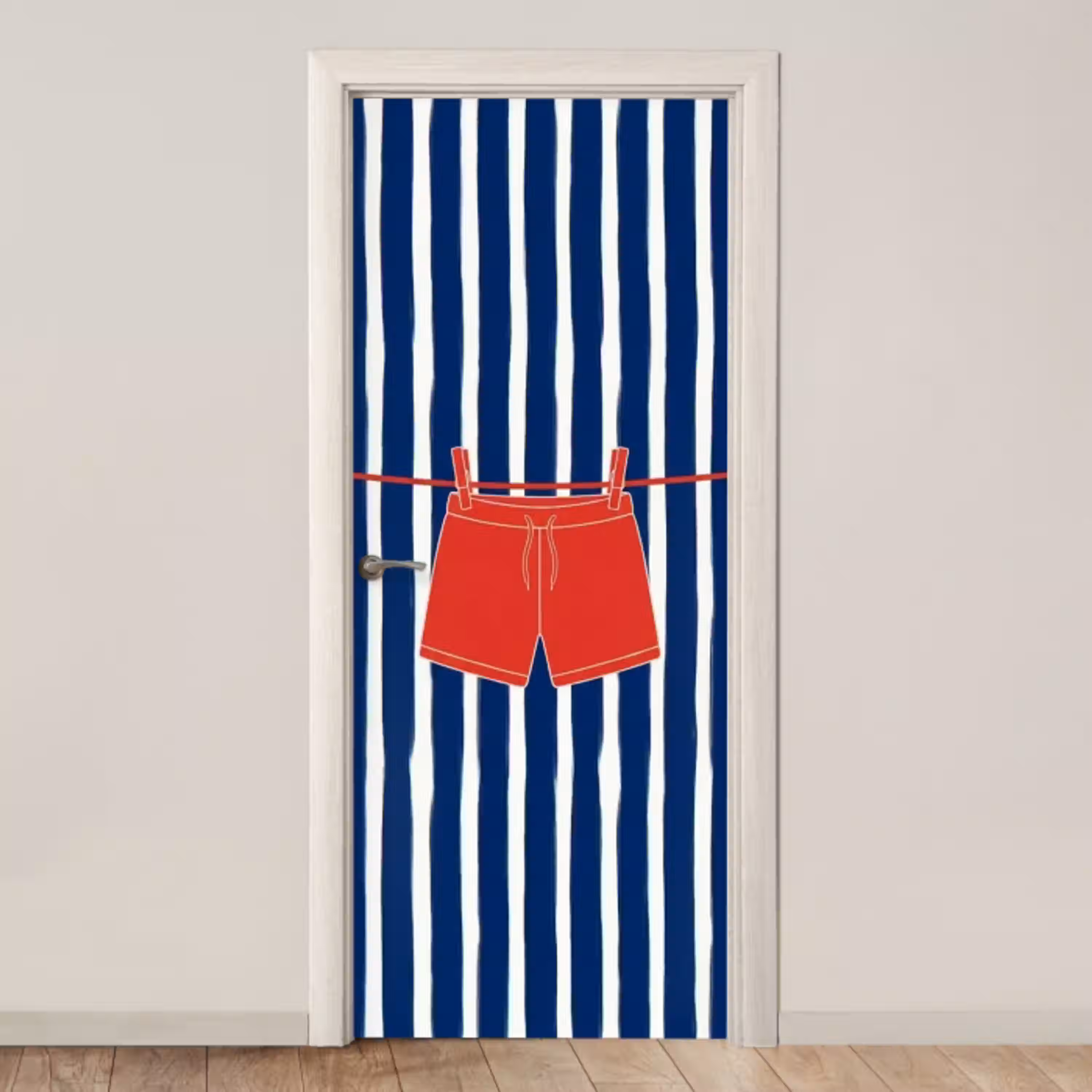 Shorts - Waslijn - Zomer - Illustratie - Rood deurposter klein -3d_beige