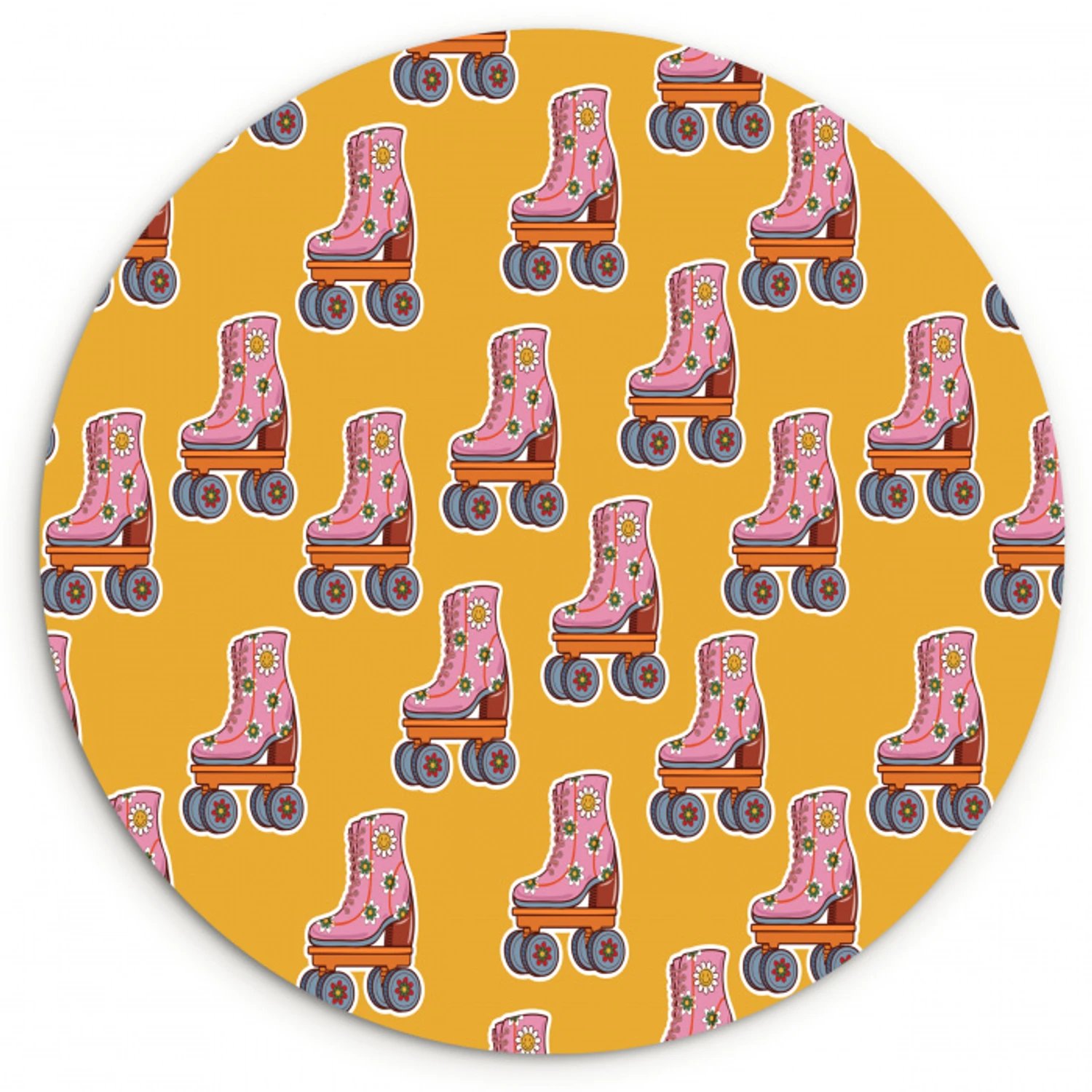 Geel - Rolschaatsen - Patroon Wandcirkel kunststof plaat 5mm dik klein 188 -3d