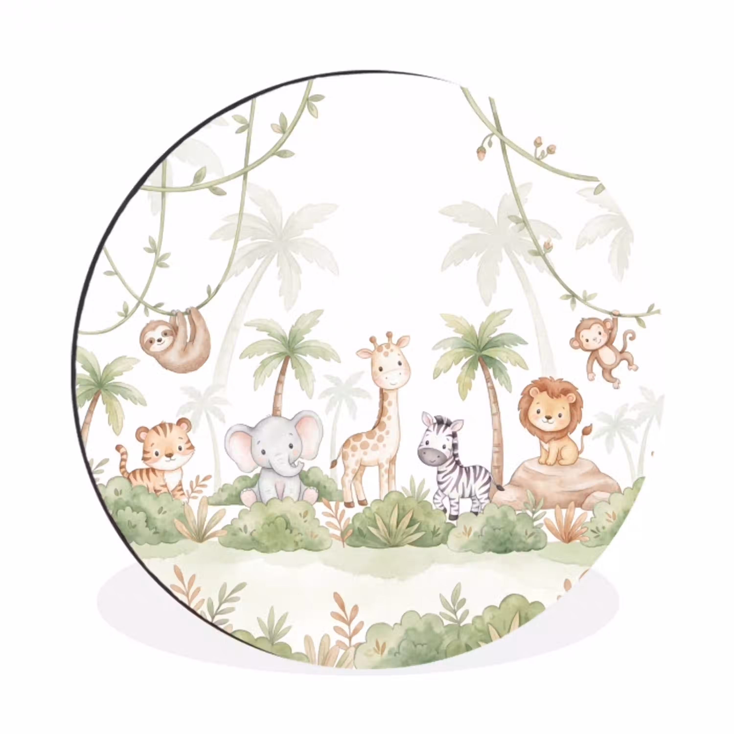 Dieren - Jungle - Pastel Wandcirkel aluminium klein -3d
