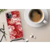 Bloemen - Patroon - Rood - Wit Hoesje iPhone 12 Pro met koord klein -oordop