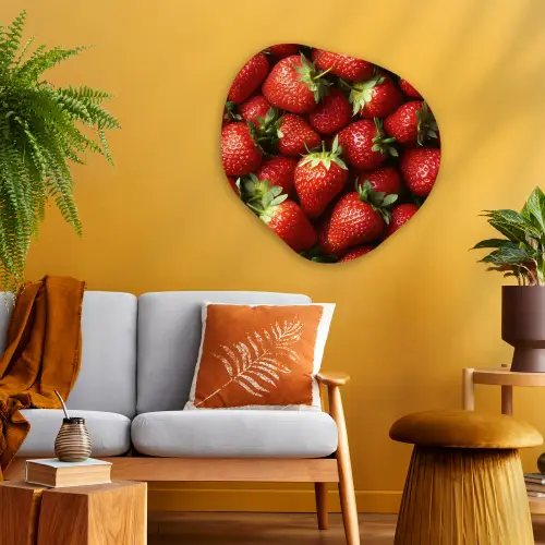 Aardbei - Fruit - Rood Wandcirkel Organisch Aluminium middel -sfeer4