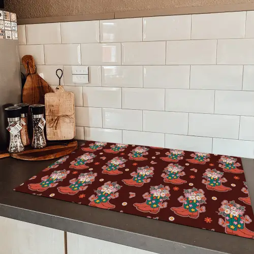 Retro - Disco - Laarzen - Bloemen - Multi Inductie beschermer vinyl 3mm klein 276 -sfeer3