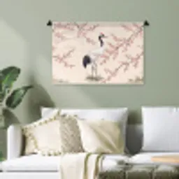 Aziatisch - Kraanvogel - Beige Wandkleed katoen klein -sfeer7
