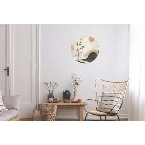 Japandi - Landschap - Beige Wandcirkel aluminium klein -woonkamer