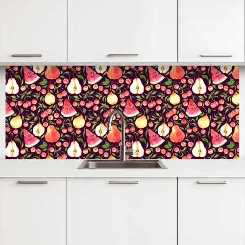 Donker - Bladeren - Fruit - Patroon keuken achterwand 2 middel 871 -3d