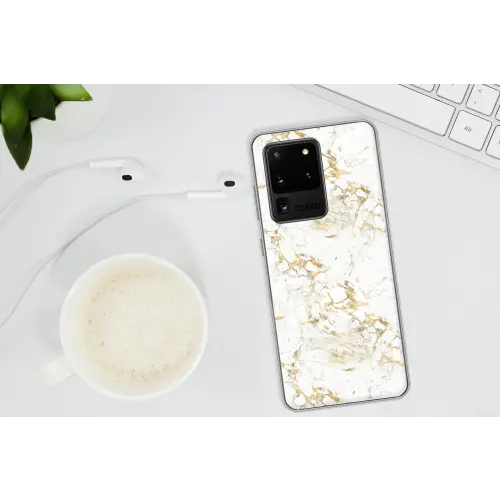 Wit - Marmer - Luxe - Goud Telefoonhoesje Samsung Galaxy S20 Ultra klein 358 -oordopS20Ultra