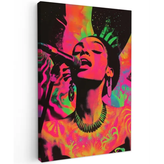 Vrouw - Microfoon - Neon Tuinposter op houten frame 2 cm dik klein -3d