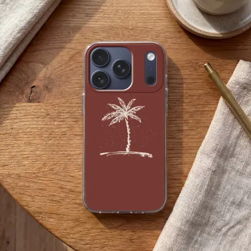 Palmboom - Beige - Rood - Tropisch Telefoonhoesje iPhone 17 Pro klein -sfeer1