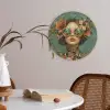 Vrouw - Bloemen - Vlinders - Natuur - Vintage Akoestische PET Vilt - Rond klein -sfeer3