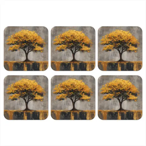 Boom - Bladeren - Goud - Abstract onderzetter kurk middel -3d