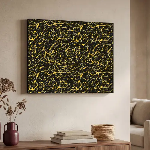 Spat - Waterverf - Geel - Zwart Textielframe zwart klein 947 -sfeer3
