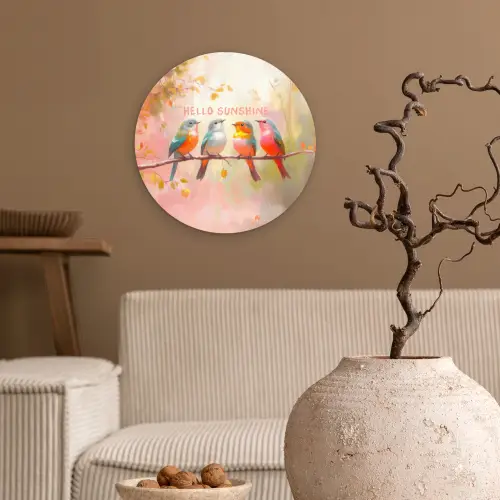 Vogels - Tak - Quote - Roze Wandcirkel kunststof plaat 5mm dik klein -sfeer1
