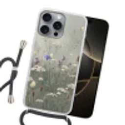 Vlinders - Wildbloemen - Illustratie - Kleurrijk Hoesje iPhone 16 Pro Max met koord klein -sfeer1