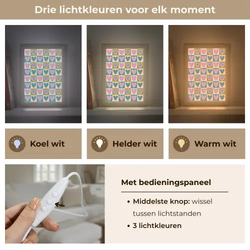 Retro - Kleuren - Patroon - Hartjes Light Box met kabel (Tafellamp) klein 925 -USP_lichtkleurNL