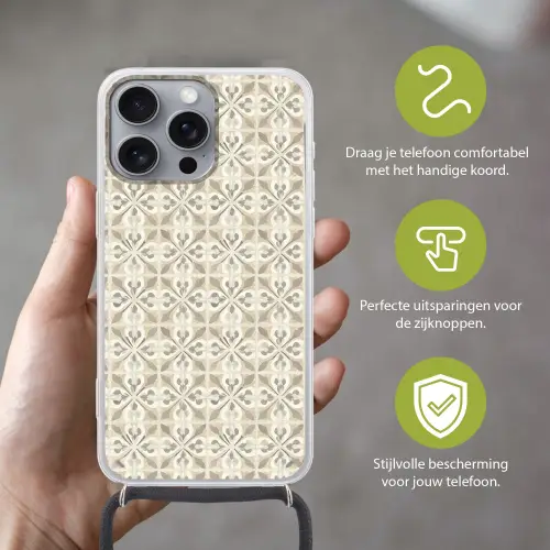 Tegel - Motief - Beige Hoesje iPhone 16 Pro Max met koord klein 804 -sfeer2_NL