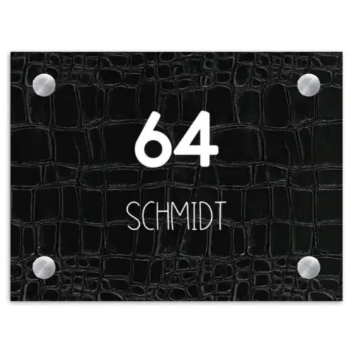 Zwart krokodillenleertextuur - Modern Naambord Rechthoek middel -3d